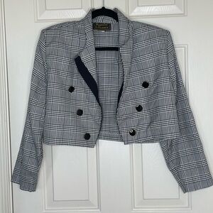 Vintage Positive Influence Cropped houndstooth Blazer Jacket Double Breasted